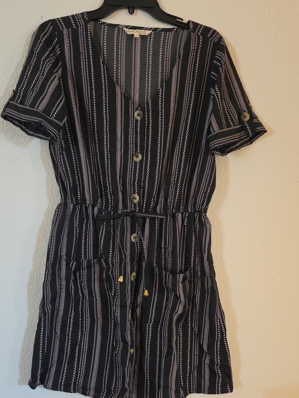 indulge Black Striped Button-Front Mini Dress